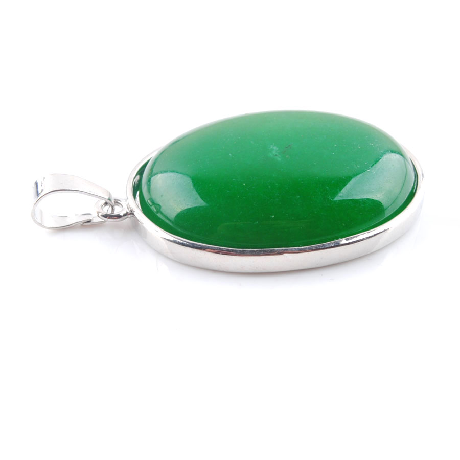 WOJIAER Natural Blue-veins stone Jade Gem Stone Pendant Oval Bead Silver Plated Healing Reiki Chakra for Necklace Jewelry BN377