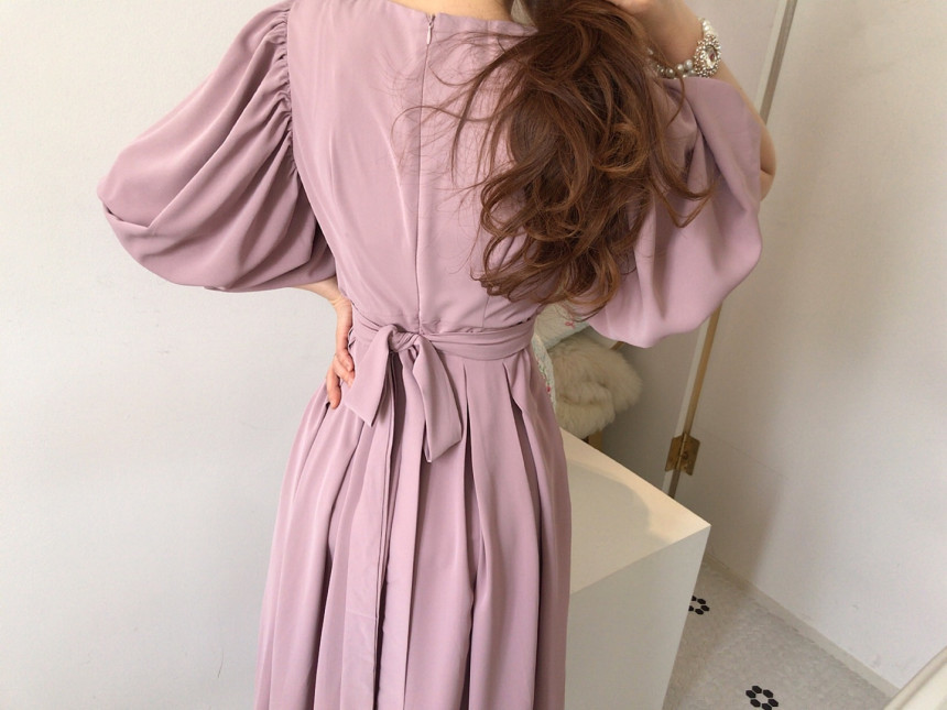 Korean Solid Casual Chic Elegant Women Dress Summer Vestido Round neck High waist Straps Lantern sleeves Pleated Long 210506