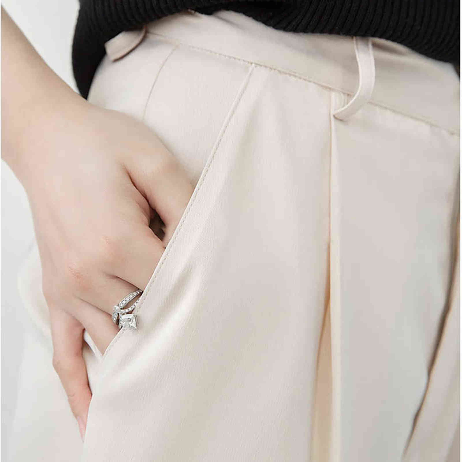 Summer Autumn Women's Pants Loose Classic Black Straight High Waist Casual Korean Silk Satin Wide Leg Trousers for Women 211115