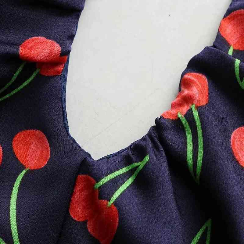 Summer Women Cherry Print Hollow Decoration Short Blouse Female Long Sleeve Shirt Casual Lady Crop Tops Blusas S8755 210430