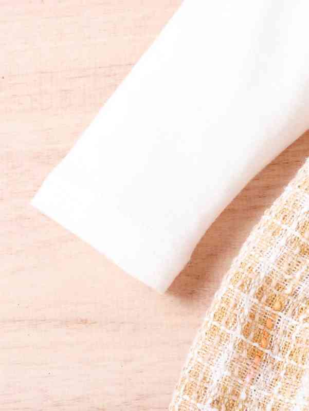 Baby Mock Neck Plaid Tweed Dress & Flap Detail Jacket SHE