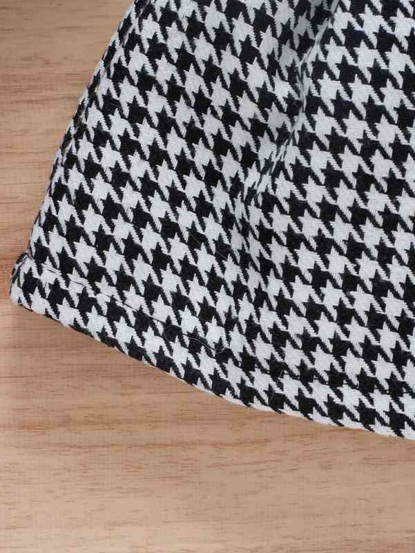Baby One Shoulder Top & Houndstooth Print Skirt With Headband SHE