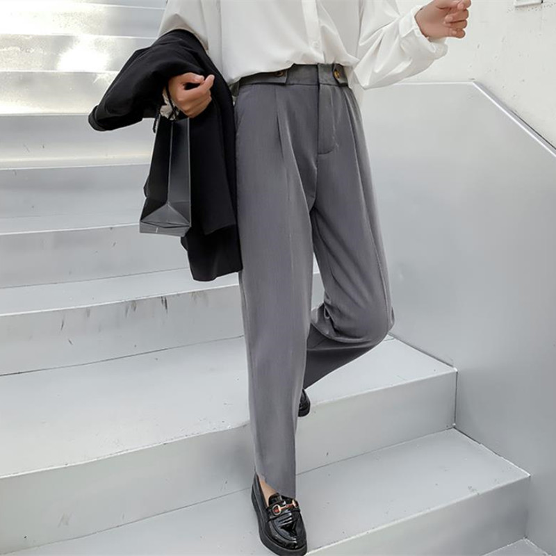 Plus Size Straight Suit Pants Women OL Style Spring Fall Work Wear Formal Capris Casual High Waist Trousers 210421