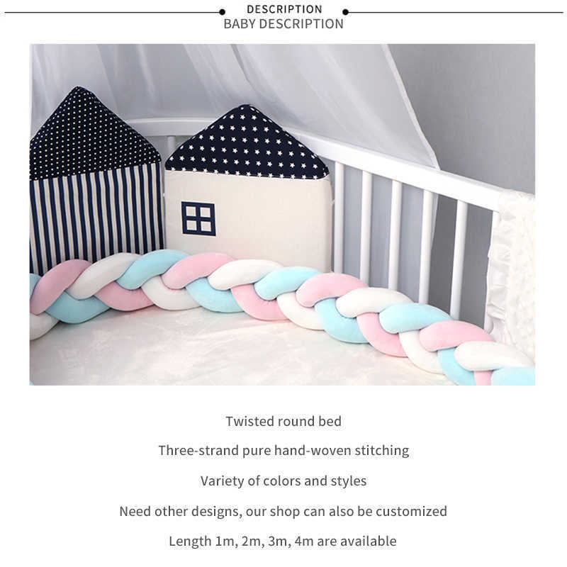 Bumpers In The Crib For The Baby Room 1M/2M/3M Bumper Bed Braid Knot Pillow Cushion Protector Cot Decor Weaving Drop 211025