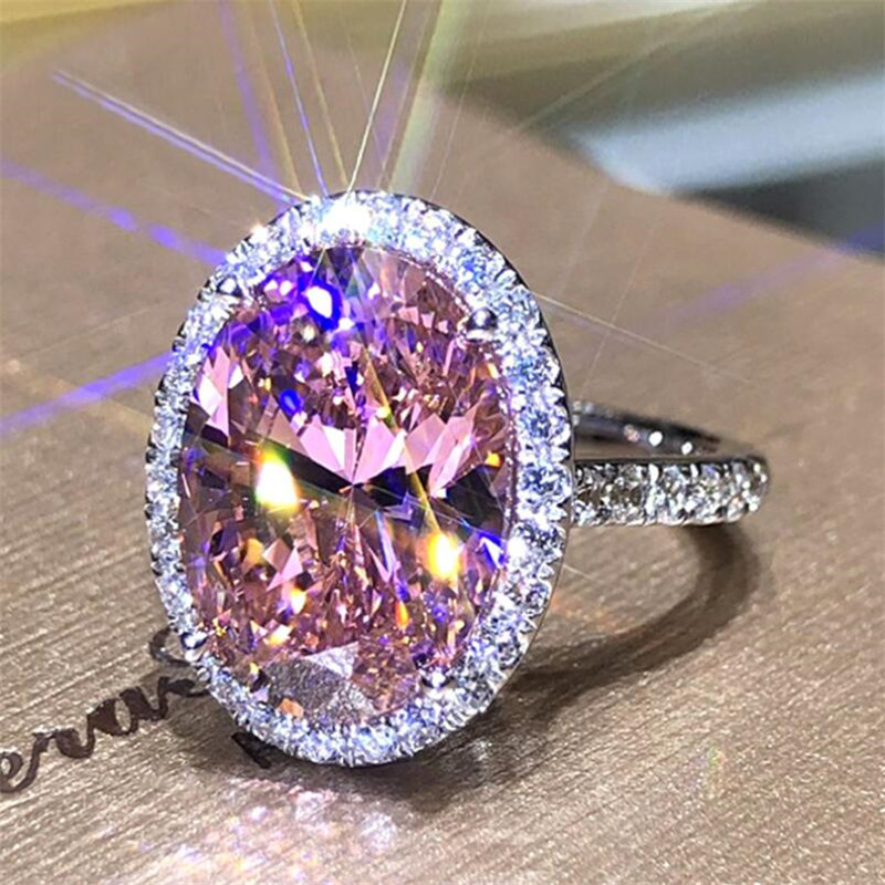 Choucong Brand Wedding Rings Luxury Jewelry 925 Sterling Silver Large Pink Topaz CZ Diamond Gemstones Eternity Women Engagement Band Ring For Lover Gi
