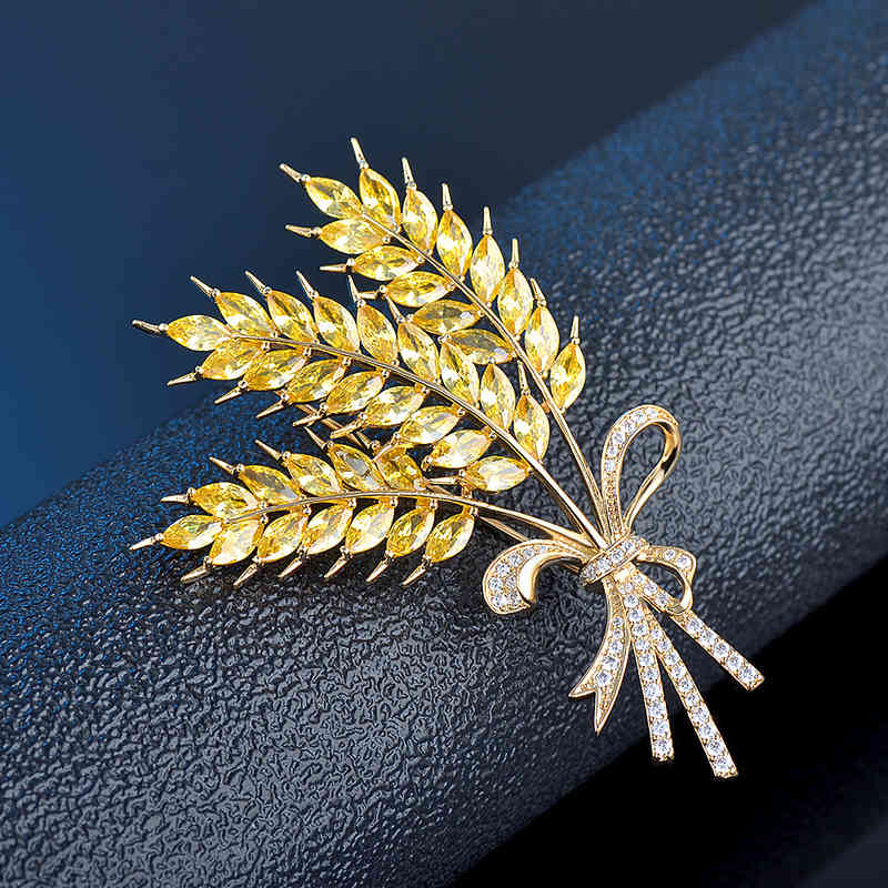 Korean Wheat Ear Brooch Women's Fashion Harvest Golden Barley Elegant Dress Cheongsam Accessories