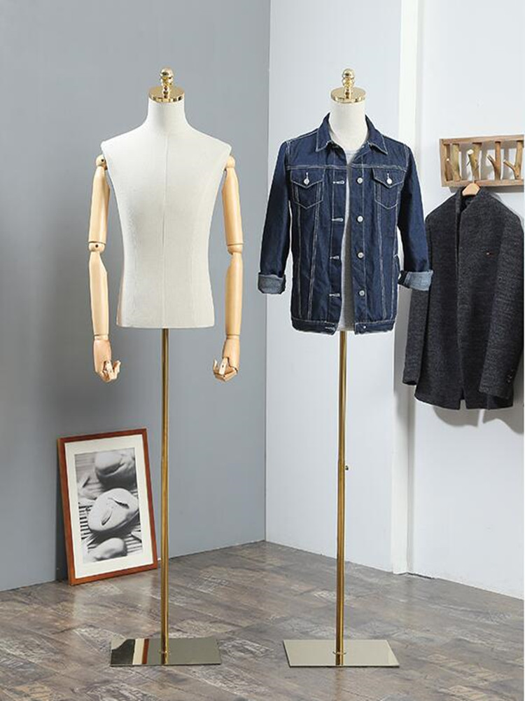 3style Male Sewing wood hand Mannequin Full diy xiaitextiles Props Half Body Clothing Metal Frame Base Rack with Arm Suit Stage Model Adjustable Heigh