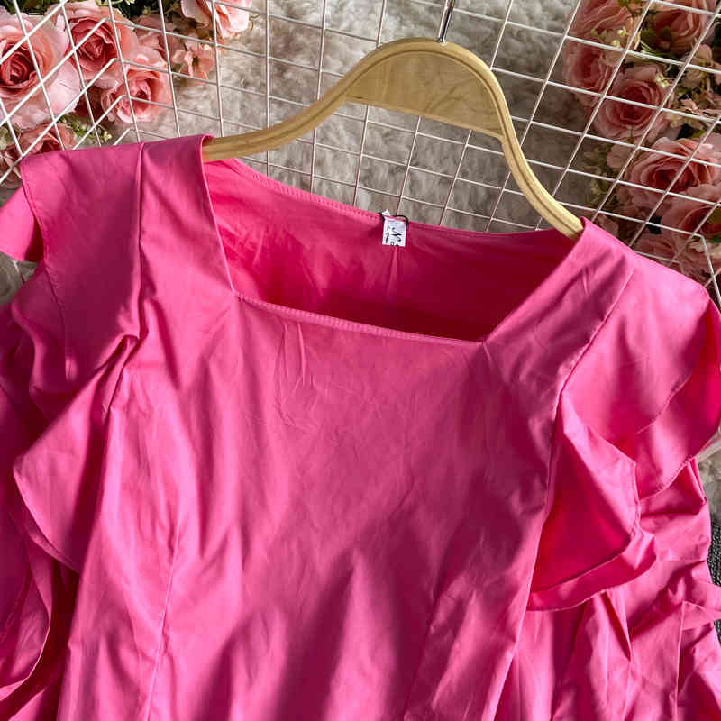 Nomikuma Korean Square Collar Slim Short Blouse Ruffle Pleated Puff Long Sleeve Tops Spring New Sweet Blusas Shirt 6G337 210427