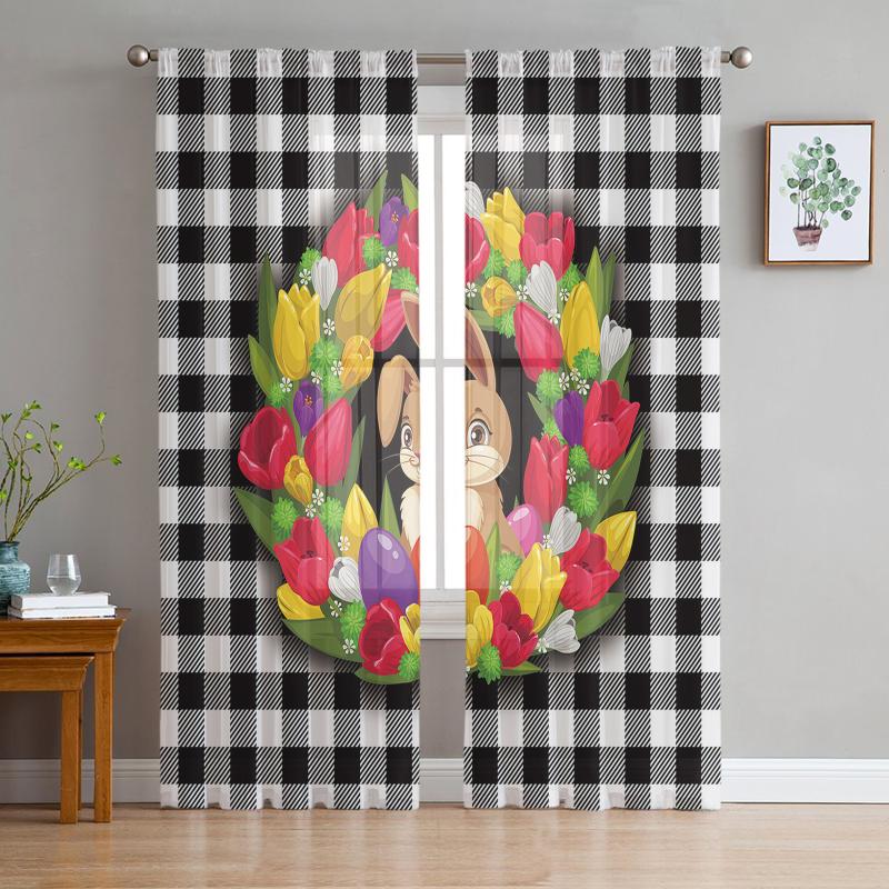 Curtain & Drapes Easter Plaid Tulip Flower Sheer Window Curtains For Living Room Bedroom Modern Tulle Voile Fabric
Curtain & Drapes Easter Plaid Tulip Flower Sheer Window Curtains For Living Room Bedroom Modern Tulle Voile Fabric