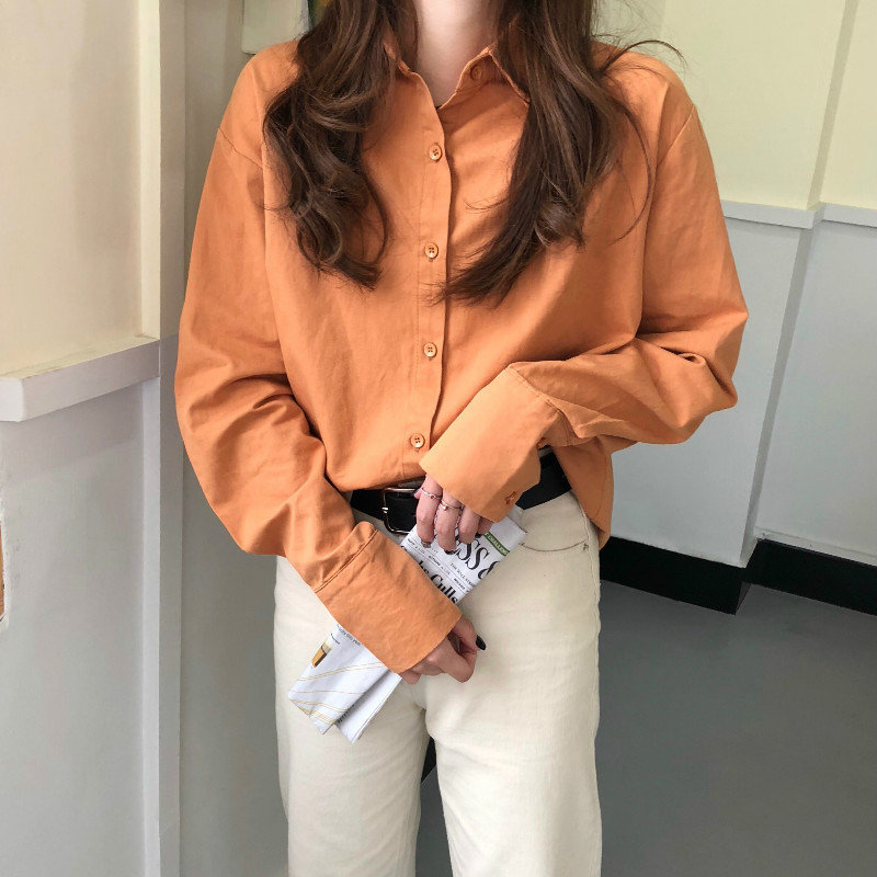 Chic High Street Loose Women Leisure Casual Basic OL Arrival Office Lady Regular Minimalist Solid Blouses 210421