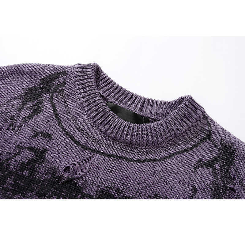 Una Reta Sweater Men Print Streetwear Men Clothes Long Sleeve Pullover Men Pull Homme Loose Hole Couple Sweater 210818