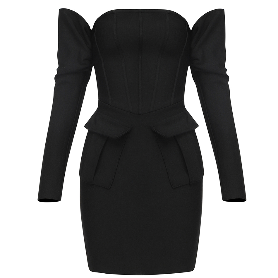 Free Women's White Bandage Dresses Sexy Card Shoulder Long Sleeve Bodycon Mini Dress Club Night Party Vestidos 210524