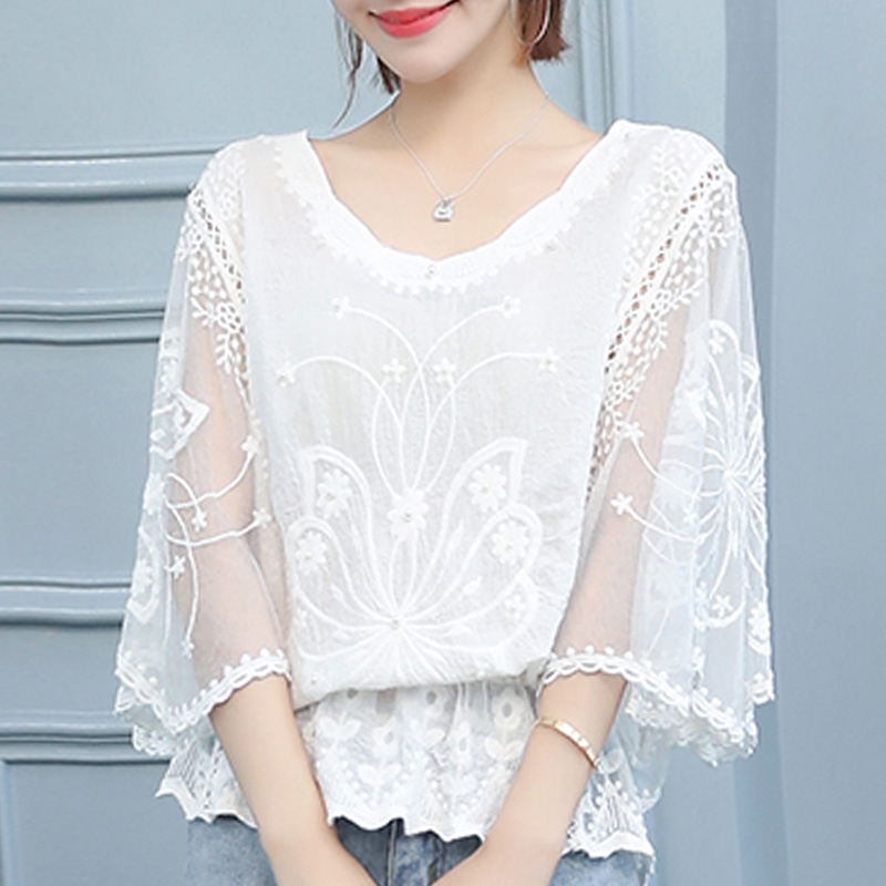 women's summer blouses plus size blosue batwing sleeve shirts lace white blouse s tops and 4478 50 210508