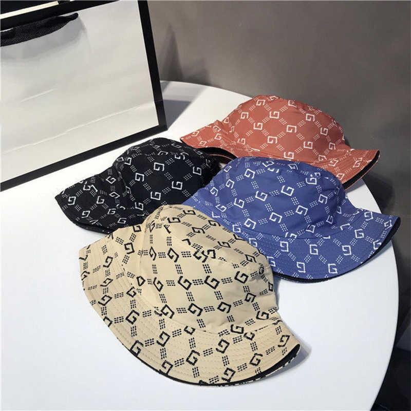 New Brand Japanese Double-sided Letters Bucket Cap Four Seasons Graffiti Woman Men Hats Fisherman Cotton Bob Beach Sun Hat Q0805