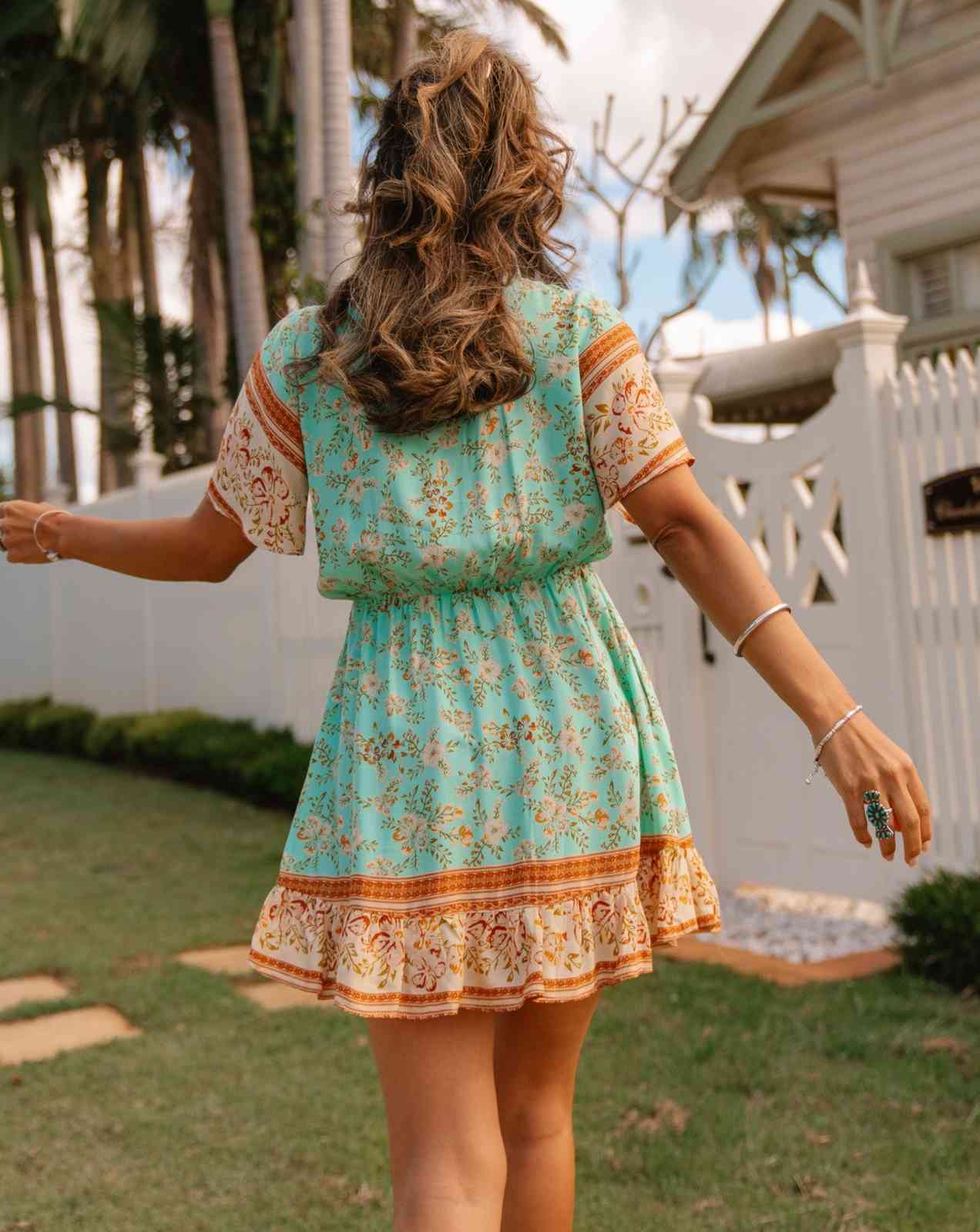 Casual Women Floal Print Summer Dress Short Sleeve A Line Dress Elegant Fashion Chic Boho Beach Dress Vestidos De Mujer 210415