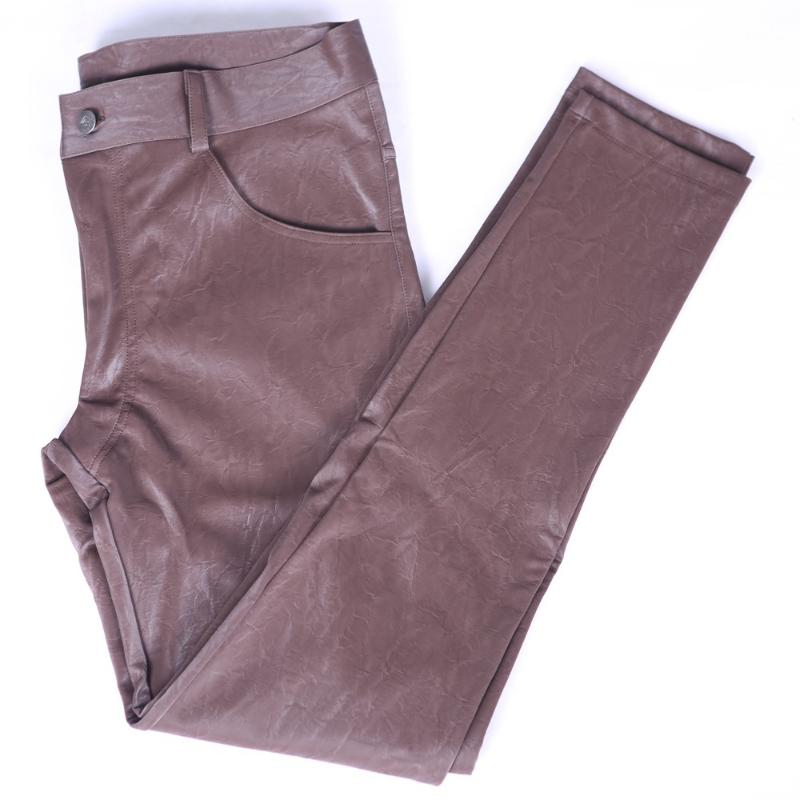 Men Sexy Slim Pants Faux Leather Motorcycle Trousers Tight Stretchy Casual Stylish Men's
