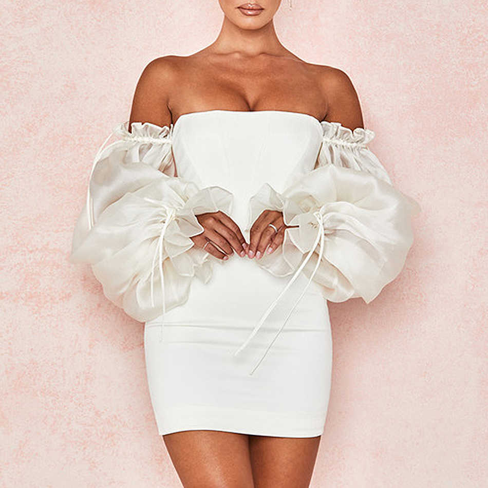 Summer Dress Female Long Sleeves Strapless Mini Sexy Bodycon Chic Club Celebrity Party 210527