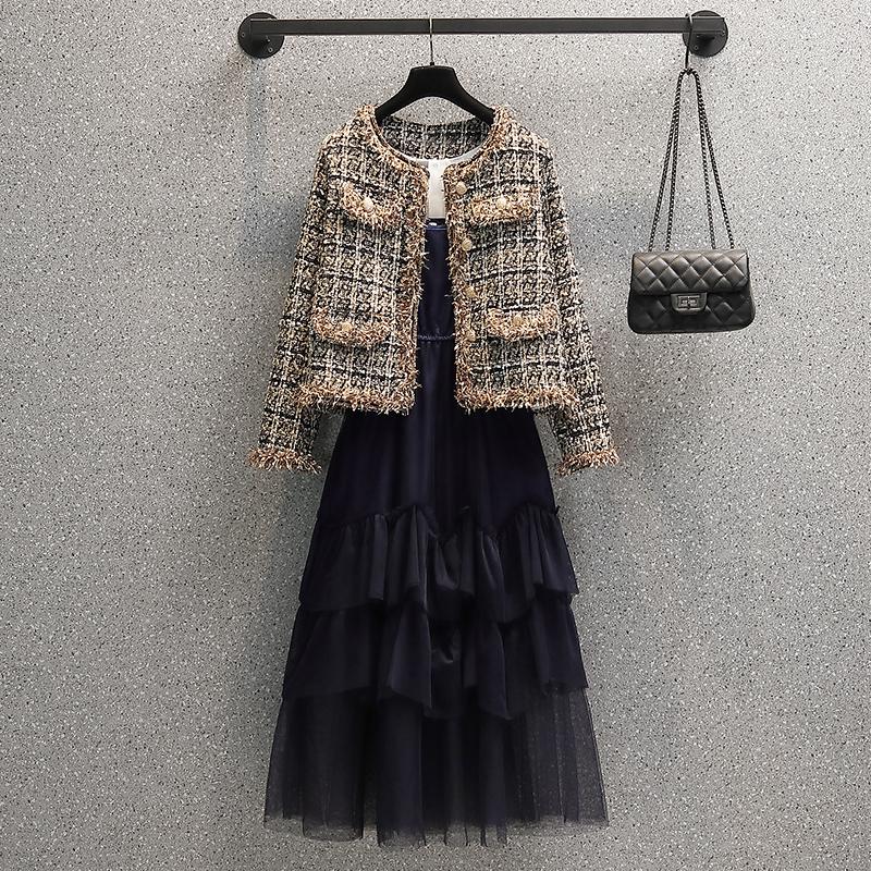 Women's Jackets Plus Size M-4XL Crop Jacket 2021 Autumn Women Long Sleeve Tassel Patchwork Office Lady High Street Elegant Tweed Coat