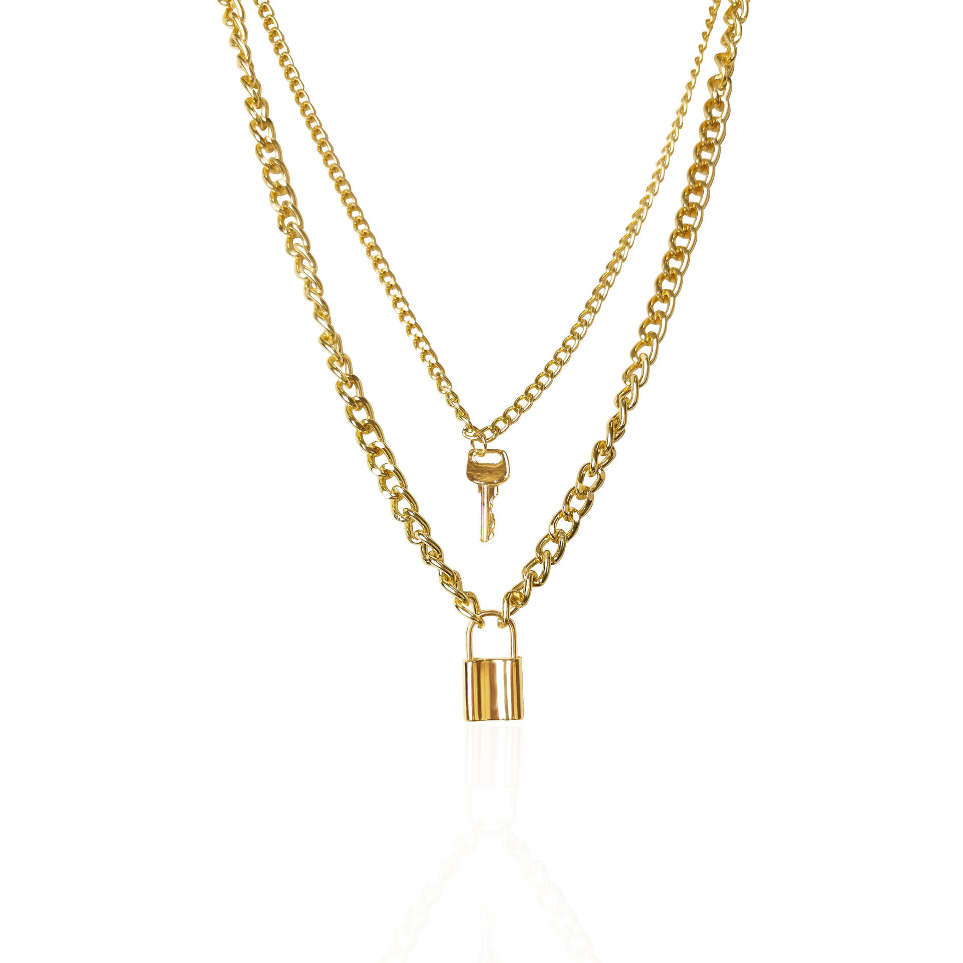 Versatile Chain Pendant Necklace Geometric Key Necklace Female Graceful and Fashionable Multi-Layer Lock Ornament
