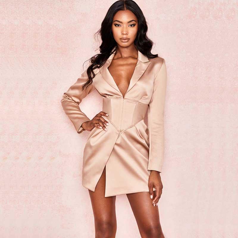 Wholesale Women Dress Red Apricot Pink Long Sleeve V-neck Mini Sexy Fashion Celebrity Cocktail Party Casual Dresses