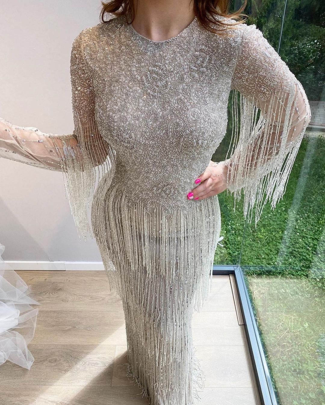 African Sequined Prom Dresses Glitter Jewel Neck Long Sleeve Mermaid Evening Gowns Red Carpet Robe De Soiree