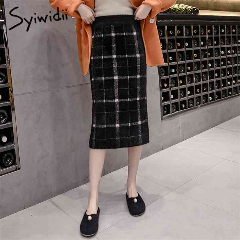 plaid skirts womens knitting office lady casual autumn winter solid high waist split midi women black white 210607
plaid skirts womens knitting office lady casual autumn winter solid high waist split midi women black white 210607