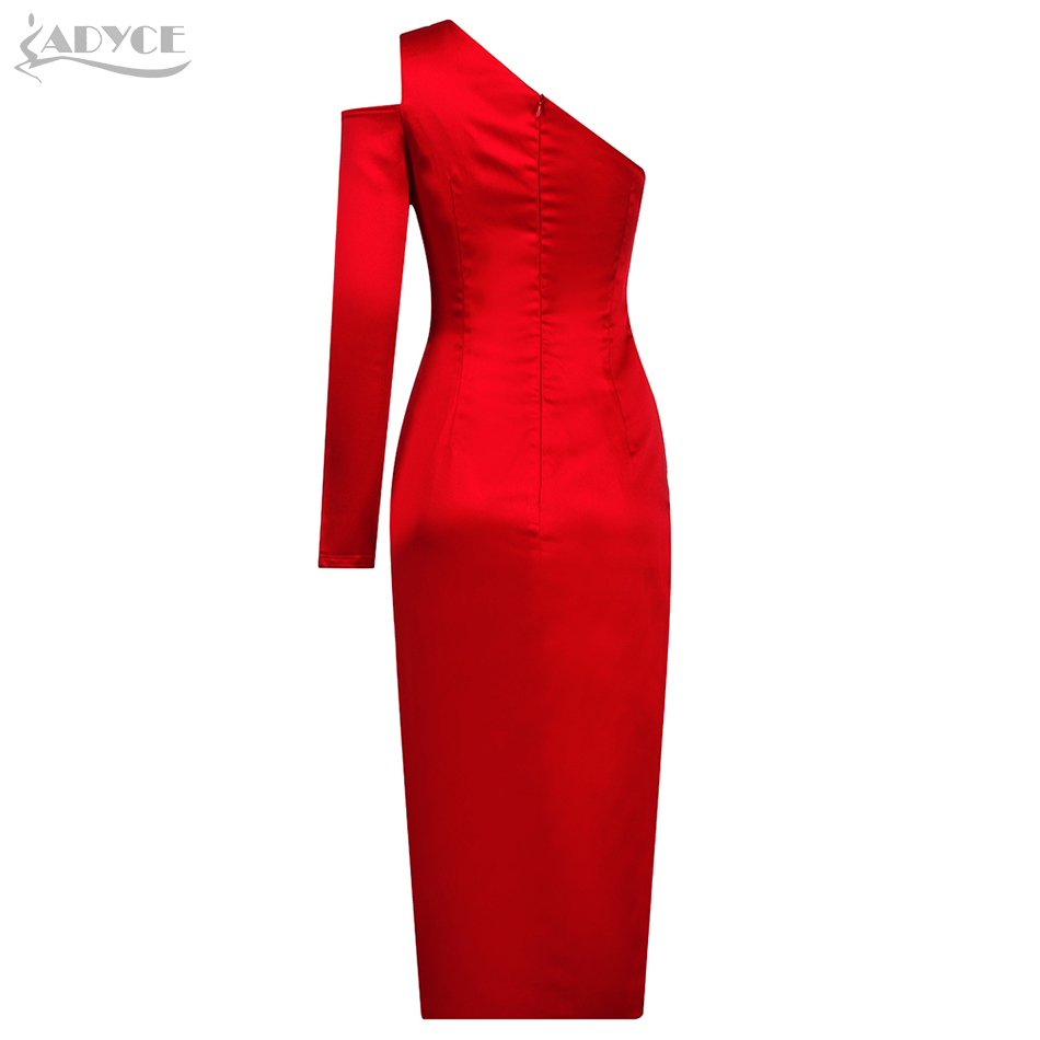 Autumn Fashion Red One Shoulder Dress Sexy Long Sleeve Women Midi Club Celebrity Runway Party Dresses Vestidos 210423
