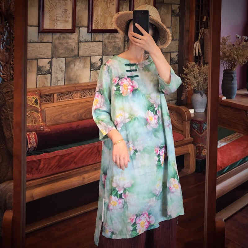 Johnature Vintage Ramie Dress A-line Three Quarter Sleeve Autumn O-Neck Loose Casual Green Print Linen Women Dress 210521
Johnature Vintage Ramie Dress A-line Three Quarter Sleeve Autumn O-Neck Loose Casual Green Print Linen Women Dress 210521