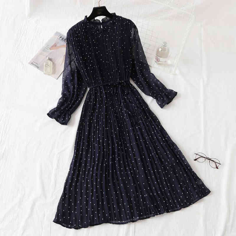 LoveFlowerLife Female Casual Flare Sleeve Office Chiffon Dot Print Dresses A-line Vintage Sweet Elegant Polka Dot Women Dress 210521