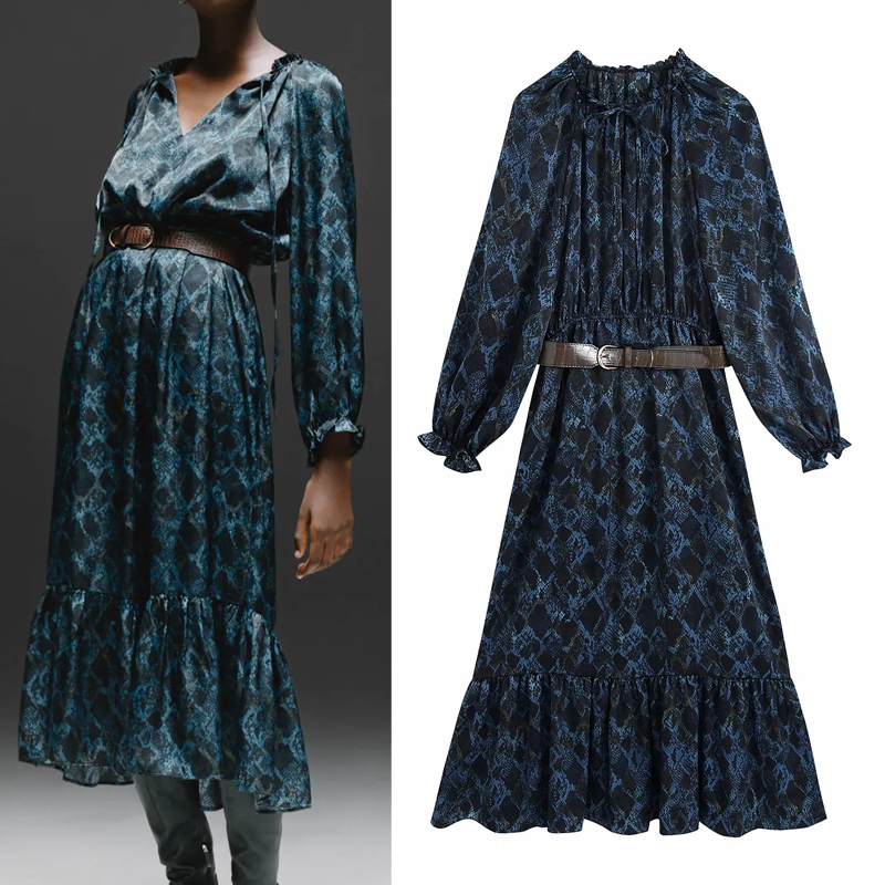 pseewe za blue snake print midi dress women 2021 winter vintage ruched ruffle long sleeve dress woman with belt elegant dresses, Black;gray
pseewe za blue snake print midi dress women 2021 winter vintage ruched ruffle long sleeve dress woman with belt elegant dresses, Black;gray