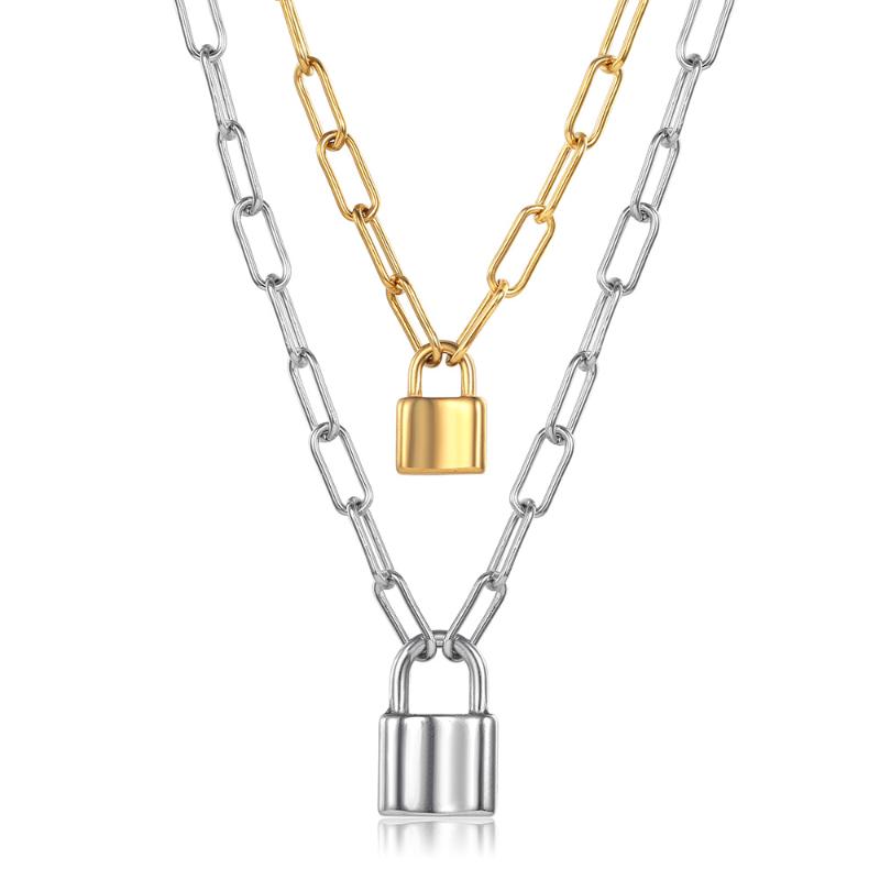Pendant Necklaces Lock Necklace For Men Women 7mm Stainless Steel Paperclip Box Rolo Link Chain Gold Silver Color Couple Jewelry LDNM36