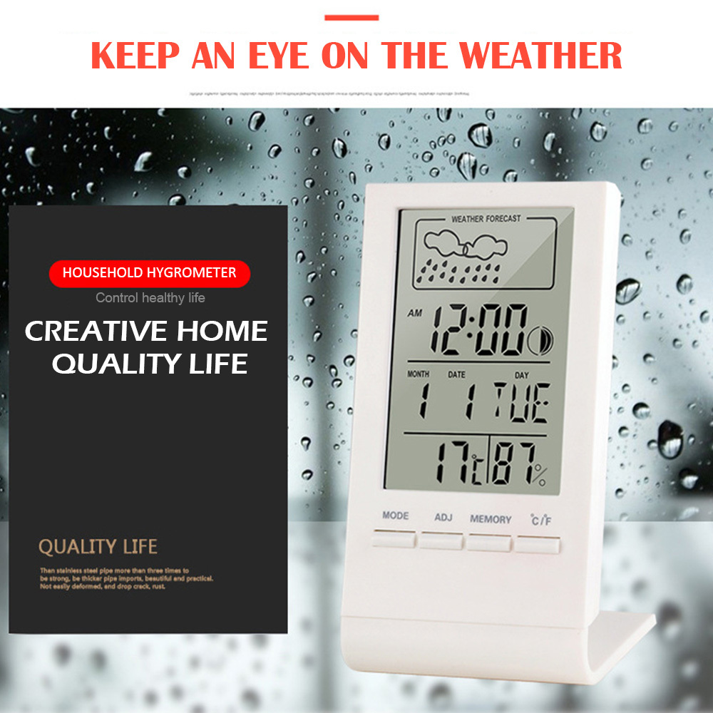 Indoor/Outdoor Thermometer Hygrometer Gauge Indicator Weather Station Automatic Electronic Temperature Humidity Monitor Clock