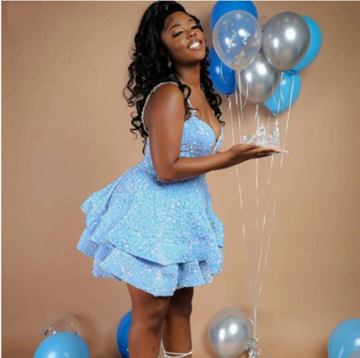 Sparkling Blue Short Prom Dress Two Layer Puffy Skirt Sexy Spaghetti Sequins Party Gown Homecoming Wear Sweet 15 16th Birthday Robe De Soiree Vestidos