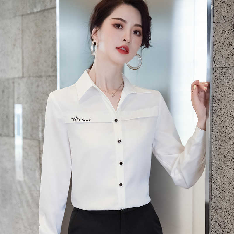 High End Shirt Women Black White Formal Spring All-Match Satin Blouses Office Ladies Fashion Work Tops 210604