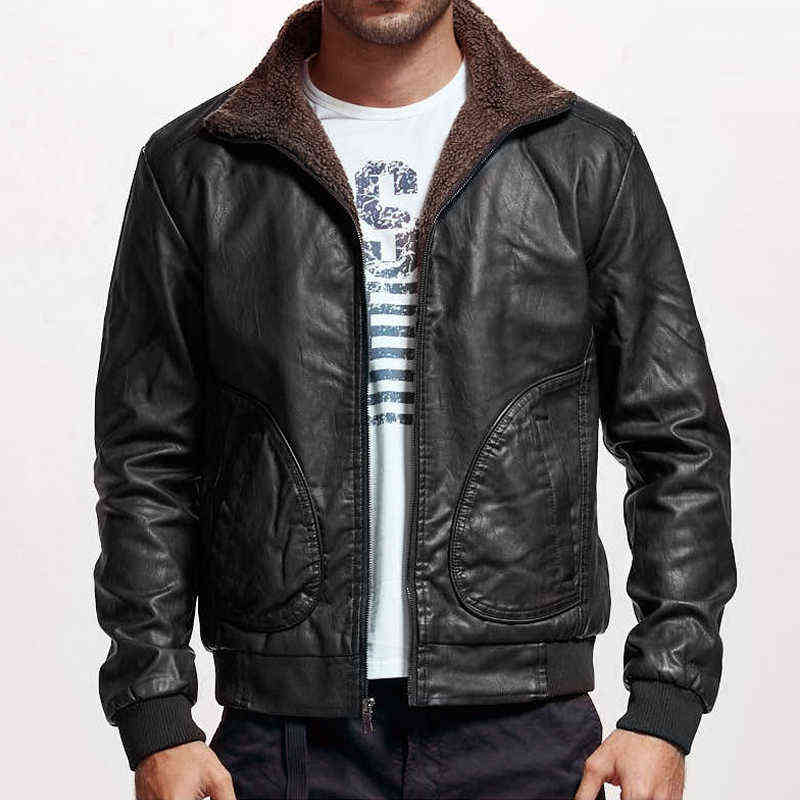 Winter Mens PU Jacket Thick Warm Men's Motorcycle Fashion Windproof Leather Coat Male Size 3XL 211110