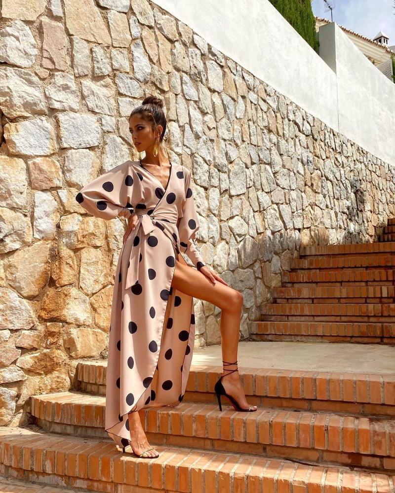 Casual Dresses Zaggin 2021 Autumn Arrive Women Polka Dot Lantern Sleeve Split Dress Sexy V-neck Lace-up Large Swing Irregular Long, Black;gray 
Casual Dresses Zaggin 2021 Autumn Arrive Women Polka Dot Lantern Sleeve Split Dress Sexy V-neck Lace-up Large Swing Irregular Long, Black;gray