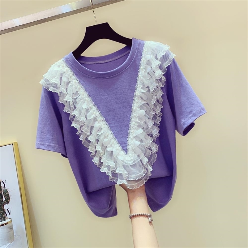 Elegant Women' O Neck Short Sleeves Ruffles Beading Lace T-Shirt Tee Summer Female Pullover Casual Tops Tees A2741 210519, Beige
Elegant Women' O Neck Short Sleeves Ruffles Beading Lace T-Shirt Tee Summer Female Pullover Casual Tops Tees A2741 210519, Beige