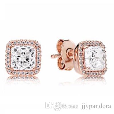 NEW 100% 925 Sterling Silver p square round love heart rose gold Earrings Flower type Hollow Ear Studs charm Beads Fit Original DIY Dangler Wholesale 
