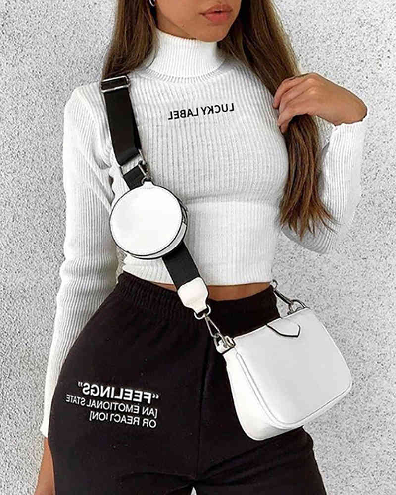 Spring Summer Women Sexy Plain Letter Embroidery Long Sleeve Crop Top Ladies Casual Long Sleeve Skinny Blouse Femme Outfits 210415