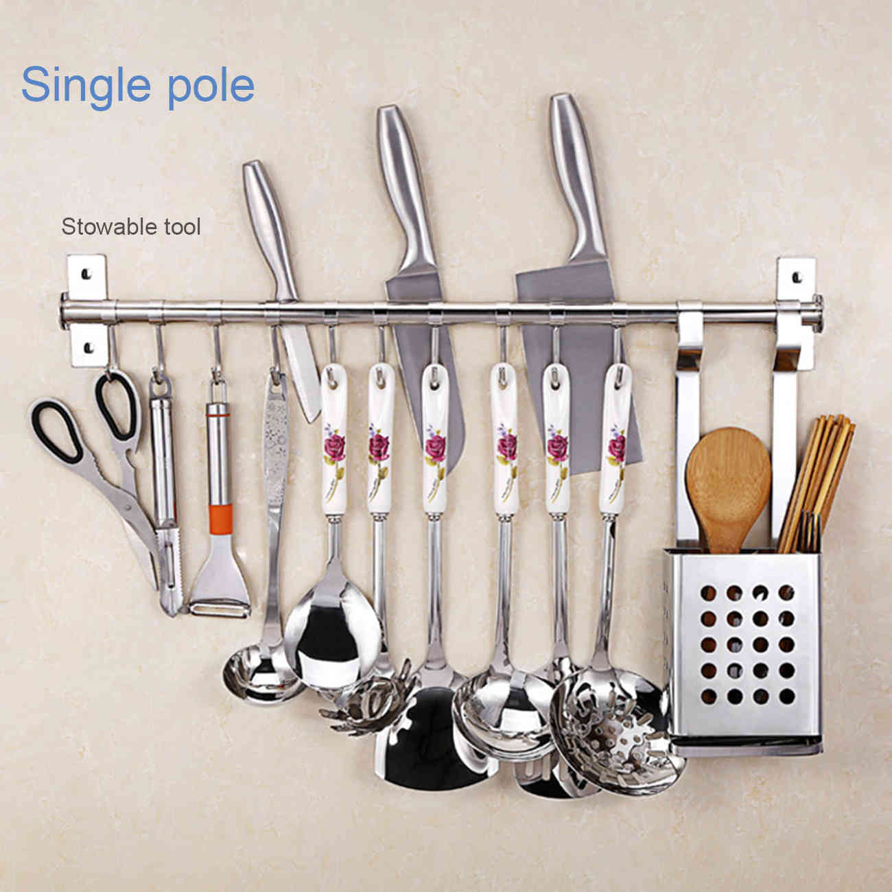 Stainless Steel Kitchen Storage Rack Wall Mounted Pan Pot Racks Kitchen Utensils Hanger Organizer Rail Rack Home Storage Hooks