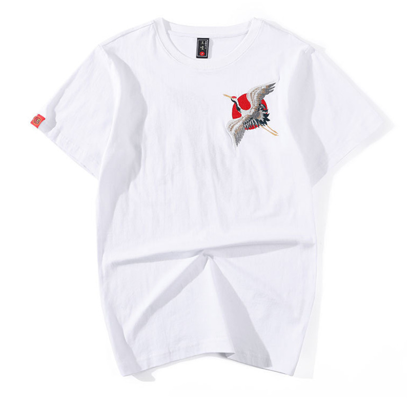 IEFB Summer Embroidery Crane Cotton Round Neck China Style T-shirts For Men Fashion Loose Short Sleeve Tee Tops 9Y5865 210524