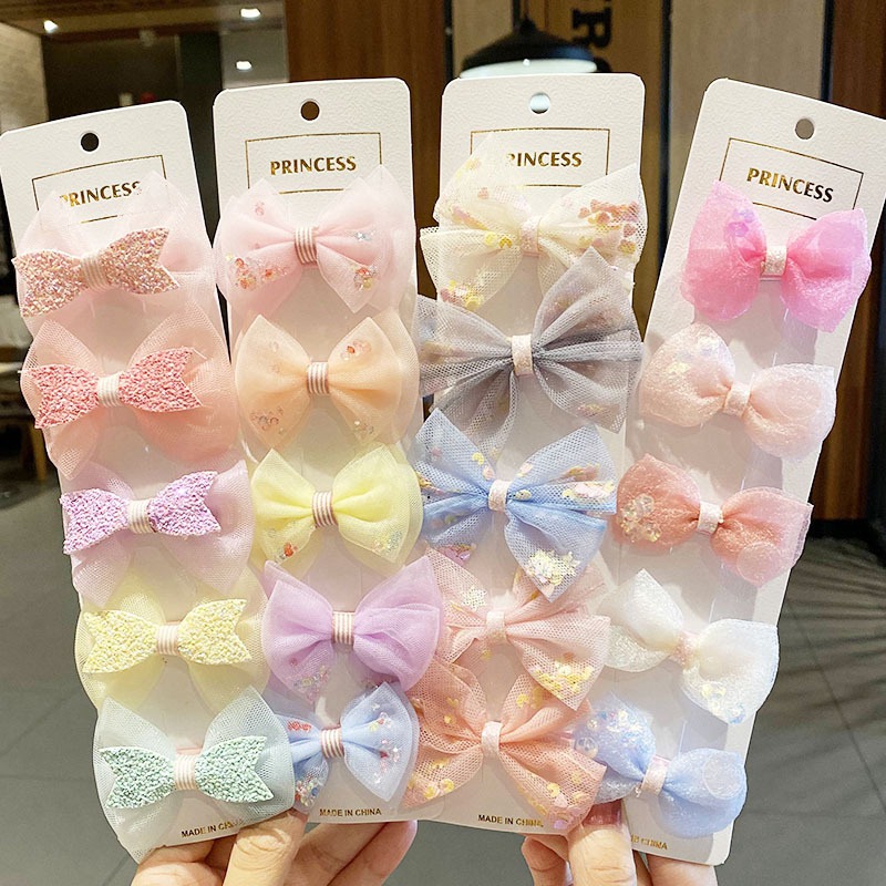 5PCS/Set Print Grosgrain Ribbon Hair Bows Clips Small Bow For Children Girls Headwear DIY Kids Hairs Accessories Gifts 0387