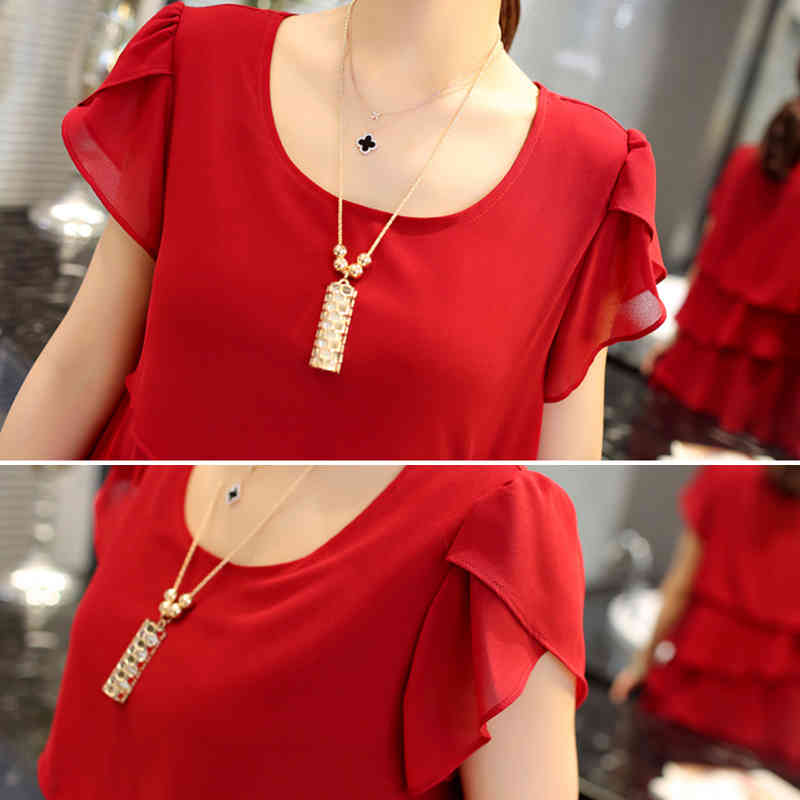 New Women Plus Size 5XL Summer Dress Loose Chiffon Cascading Ruffle Red Dresses Causal Ladies Elegant Party Cocktail Short 210409