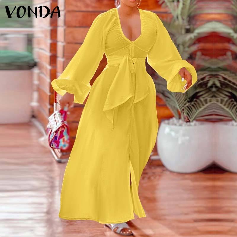 Casual Dresses Solid Color Long Maxi Dress Women Elegant Party Robes Longue 2021 VONDA Sexy Puff Sleeve V Neck Front Fork Zipper Vestido, Black
Casual Dresses Solid Color Long Maxi Dress Women Elegant Party Robes Longue 2021 VONDA Sexy Puff Sleeve V Neck Front Fork Zipper Vestido, Black