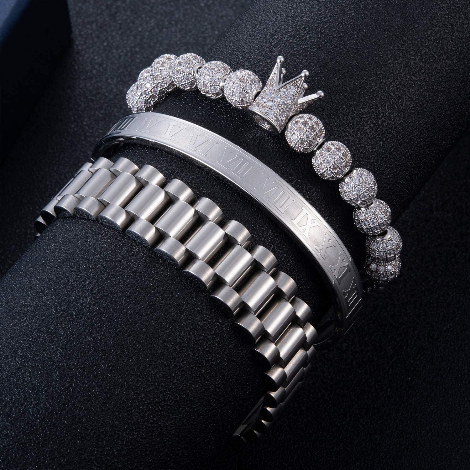 3pcs/set Imperial Crown King Mens Bracelet Pave CZ Gold Bracelets for Men Luxury Charm Fashion Cuff Bangle Birthday Jewelry