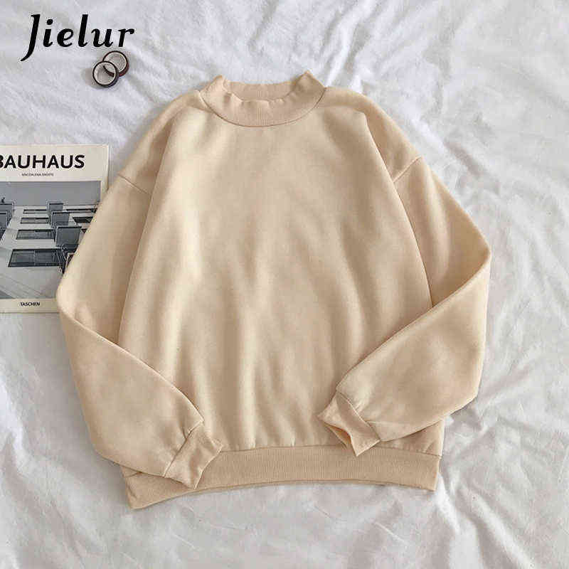 Jielur 9 Colors Pink Green O-neck Hoodies Women Winter Autumn Pullover Sweatshirt Female Pure Color Loose Tracksuit M-XXL 211109