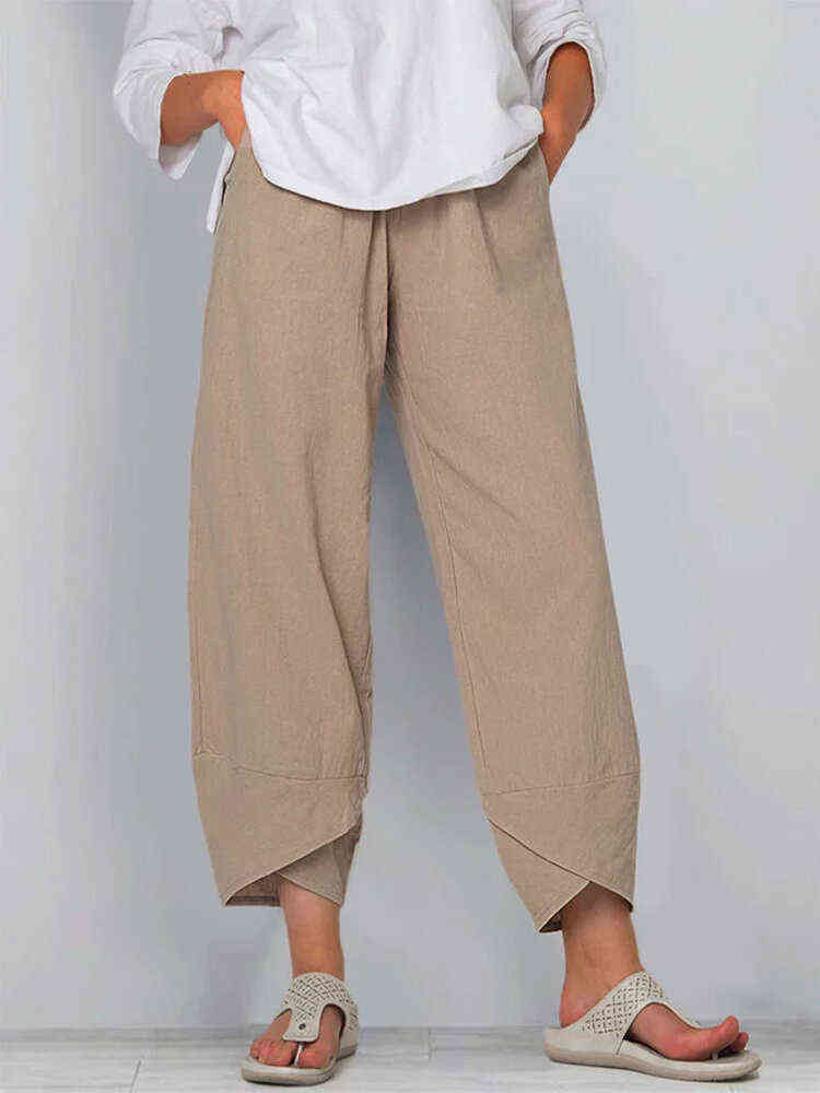 Harem Pants Women Summer Trousers Casual Elastic Waist Cotton Linen Wide Leg Loose Pantalon Clothing Plus Size 211115