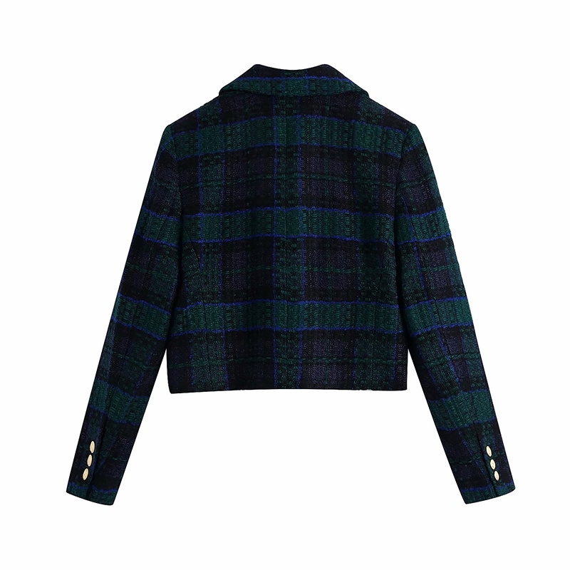 Vintage Women Tweed Plaid Jackets Spring-Autumn Fashion Ladies Patchwork Short Coats Streetwear Female Chic Outerwear 210430