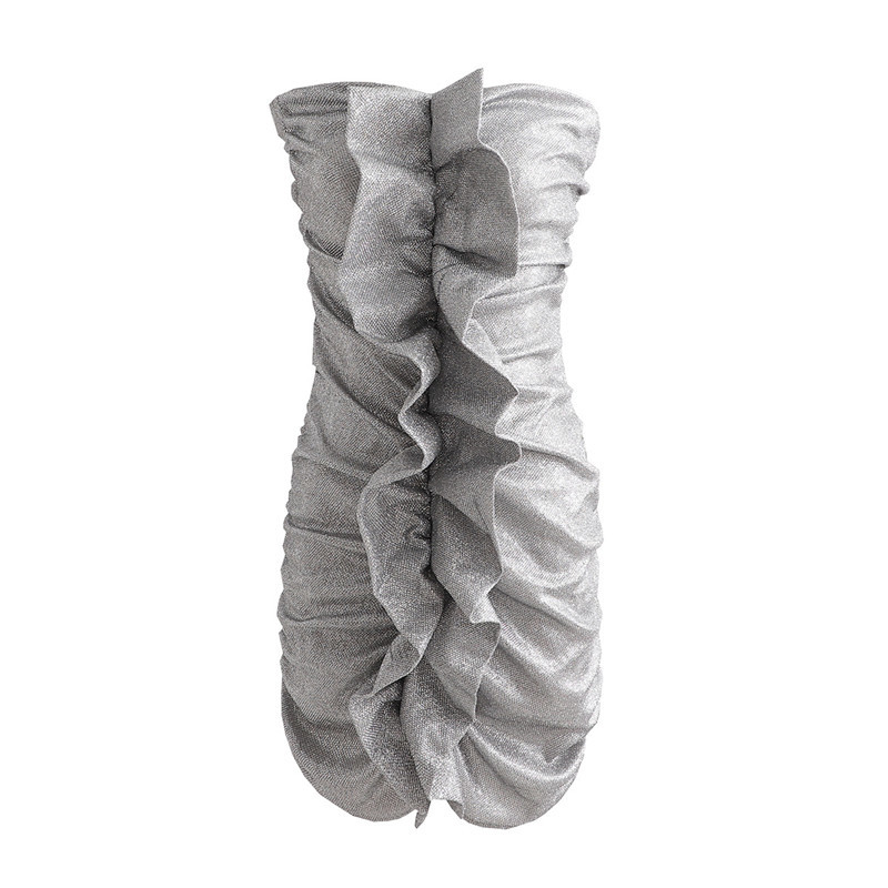 Sexy Women Silvery Reflect Light Mini Dress Fashion Ladies Draped Ruffles Vestidos Sweet Female Chic Slim Dresses 210430