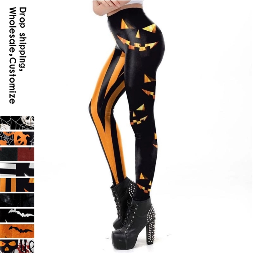 Nadanbao Classic Halloween Print Leggings Women Sexy Workout Pants Skull Autumn Slim Woman Trouser Mid Waist 211204